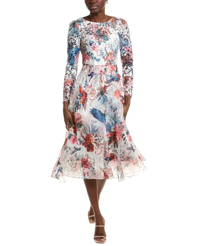 Marchesa Notte Eyelet Bodice Midi Dress In White