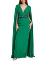 Marchesa Notte Cape-effect Embellished Crepe Gown In Gold