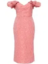 Marchesa Notte Cloque Midi Dress In Pink