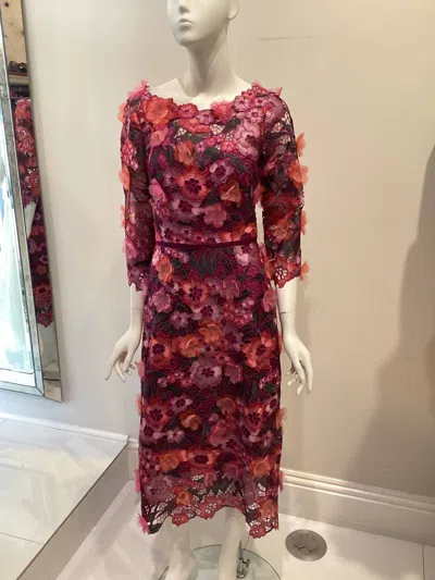 Marchesa Notte Floral Cocktail Midi Dress In Berry
