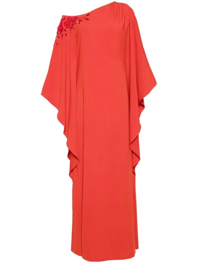 Marchesa Notte Embroidered Draped Kaftan In Orange