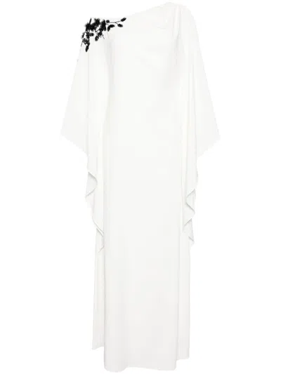 Marchesa Notte Embroidered Draped Kaftan In White