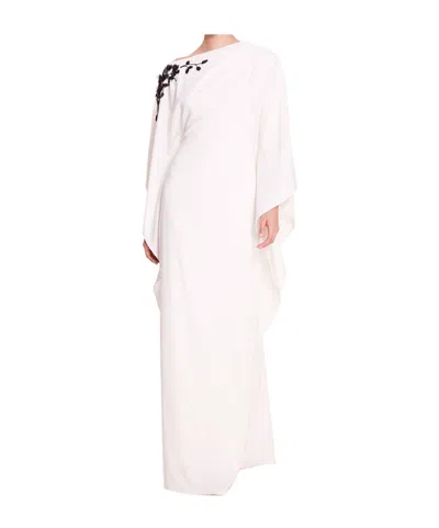 MARCHESA NOTTE FLORAL-EMBROIDERED DRAPED DRESS