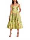 Marchesa Notte Floral Embroidered Dress In Spring Green In Green