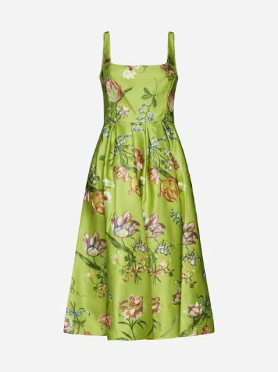 Marchesa Notte Floral Square-neck A-line Midi Dress In Spring Green,multicolor