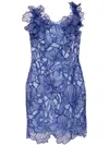 Marchesa Notte Iris Cutwork Midi Dress In Blue