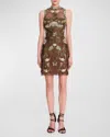 Marchesa Notte Floral-embroidered Tulle Mini Dress In Green