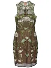 Marchesa Notte Floral-embroidered Tulle Mini Dress In Green