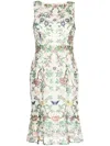Marchesa Notte Floral-embroidery Boat-neck Midi Dress In Neutrals