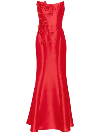 Marchesa Notte Floral Mikado Maxi Dress In Red