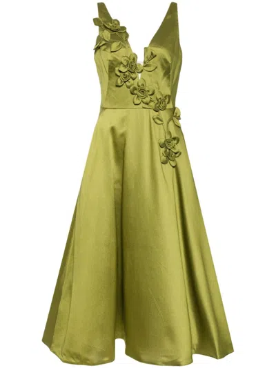 Marchesa Notte Floral Mikado Midi Dress In Green