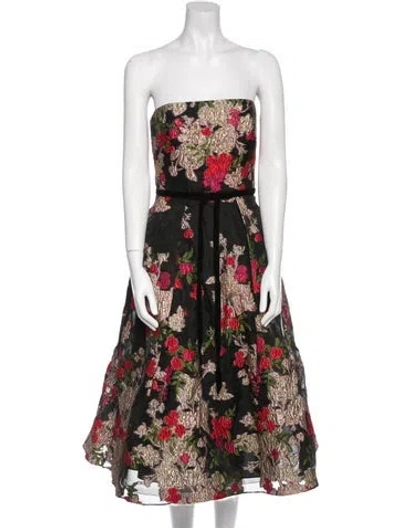 Pre-owned Marchesa Notte Floral Print Knee-length Dress In Black