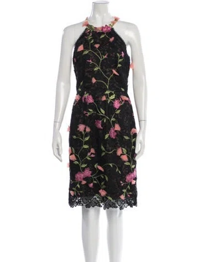 Pre-owned Marchesa Notte Floral Print Knee-length Dress In Black
