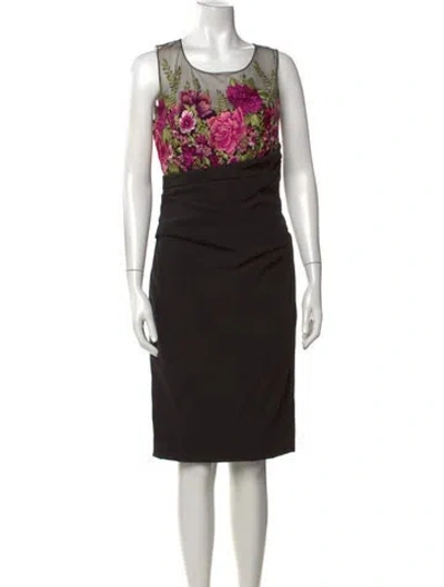 Pre-owned Marchesa Notte Floral Print Knee-length Dress In Black