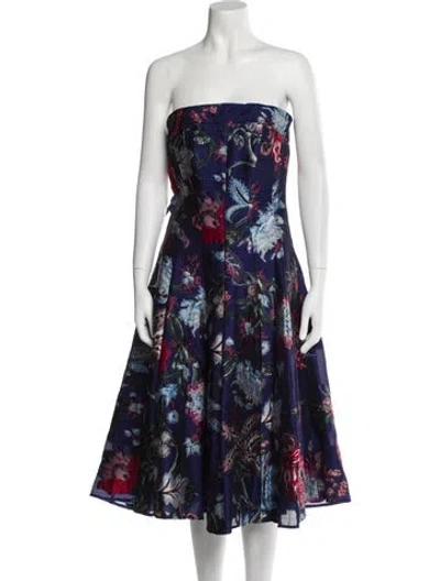 Pre-owned Marchesa Notte Floral Print Knee-length Dress In Blue