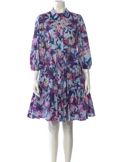 Pre-owned Marchesa Notte Floral Print Knee-length Dress In Blue
