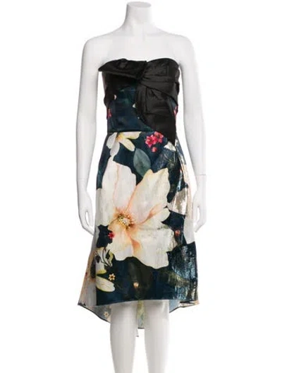 Pre-owned Marchesa Notte Floral Print Knee-length Dress In Blue