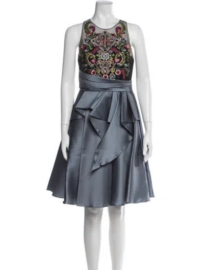 Pre-owned Marchesa Notte Floral Print Knee-length Dress In Blue