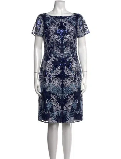 Pre-owned Marchesa Notte Floral Print Knee-length Dress In Blue