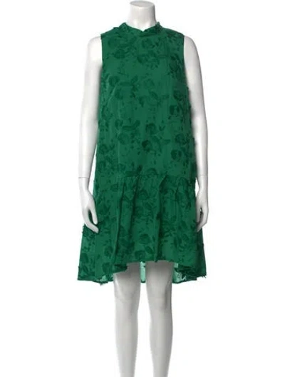 Pre-owned Marchesa Notte Floral Print Knee-length Dress In Green