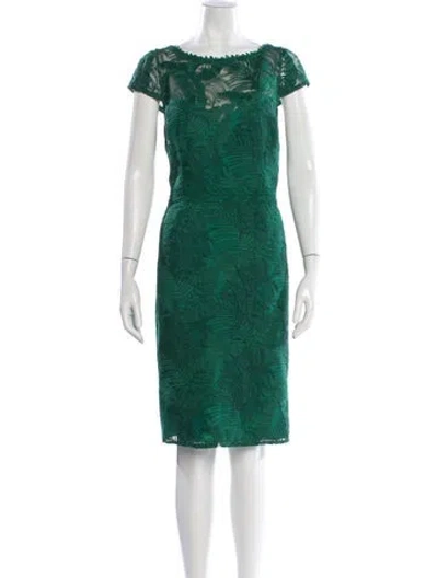 Pre-owned Marchesa Notte Floral Print Knee-length Dress In Green
