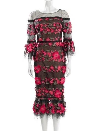 Pre-owned Marchesa Notte Floral Print Knee-length Dress In Multi
