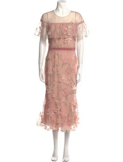 Pre-owned Marchesa Notte Floral Print Knee-length Dress In Pink