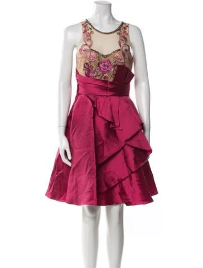 Pre-owned Marchesa Notte Floral Print Knee-length Dress In Pink