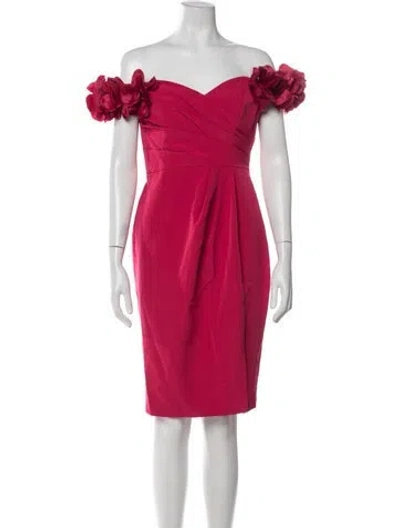 Pre-owned Marchesa Notte Floral Print Knee-length Dress In Pink