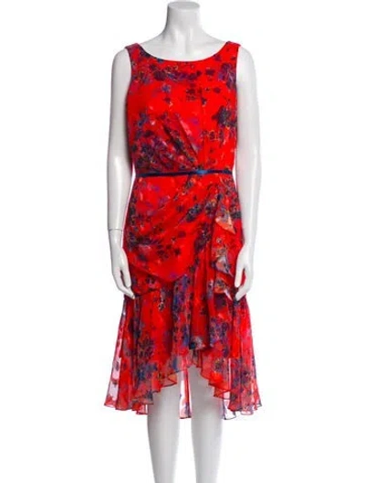 Pre-owned Marchesa Notte Floral Print Knee-length Dress In Red