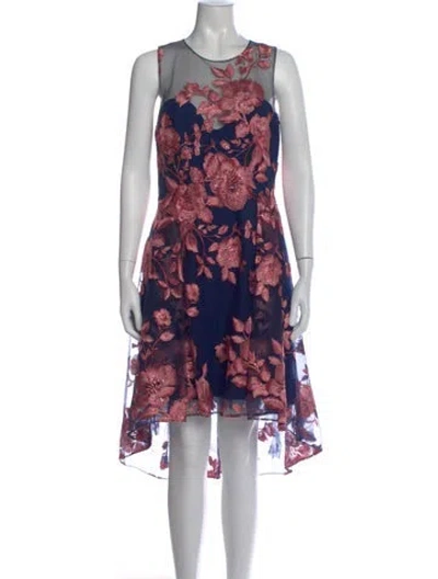 Pre-owned Marchesa Notte Floral Print Knee-length Dress In Red
