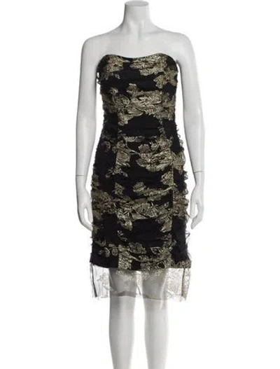 Pre-owned Marchesa Notte Floral Print Knee-length Dress W/ Tags In Black