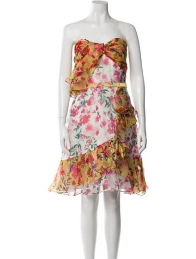 Pre-owned Marchesa Notte Floral Print Knee-length Dress W/ Tags In Orange