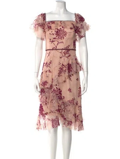 Pre-owned Marchesa Notte Floral Print Knee-length Dress W/ Tags In Pink