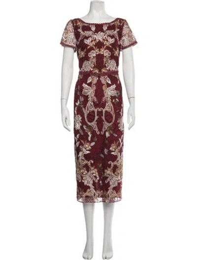 Pre-owned Marchesa Notte Floral Print Knee-length Dress W/ Tags In Red