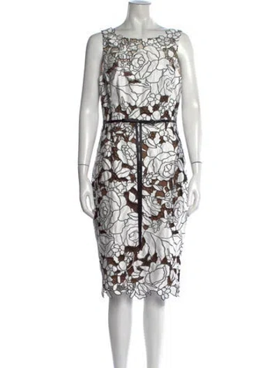 Pre-owned Marchesa Notte Floral Print Knee-length Dress W/ Tags In White