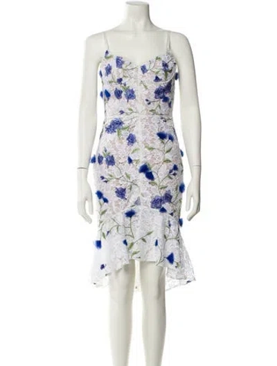 Pre-owned Marchesa Notte Floral Print Knee-length Dress In White
