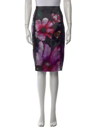 Pre-owned Marchesa Notte Floral Print Knee-length Skirt In Black