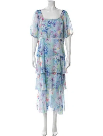 Pre-owned Marchesa Notte Floral Print Long Dress