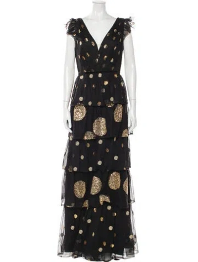 Pre-owned Marchesa Notte Floral Print Long Dress In Black