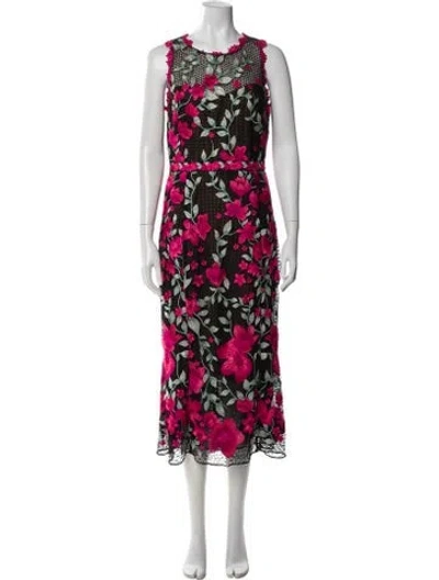 Pre-owned Marchesa Notte Floral Print Long Dress In Black