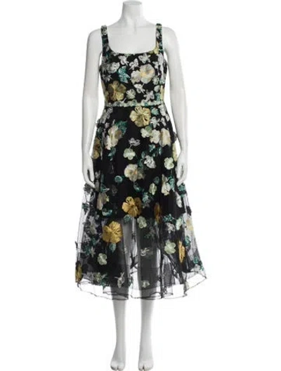 Pre-owned Marchesa Notte Floral Print Long Dress In Black