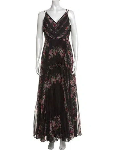 Pre-owned Marchesa Notte Floral Print Long Dress In Black
