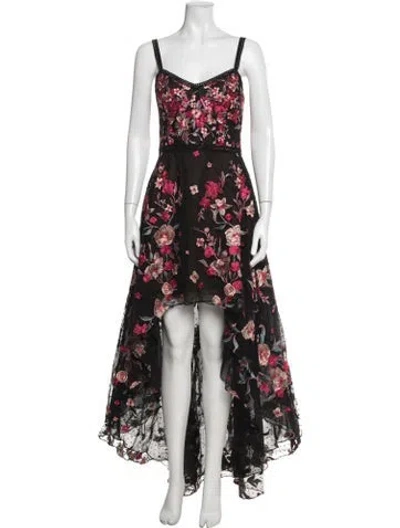 Pre-owned Marchesa Notte Floral Print Long Dress In Black