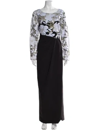 Pre-owned Marchesa Notte Floral Print Long Dress In Black