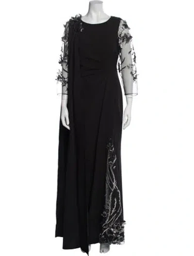 Pre-owned Marchesa Notte Floral Print Long Dress In Black