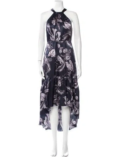 Pre-owned Marchesa Notte Floral Print Long Dress In Blue