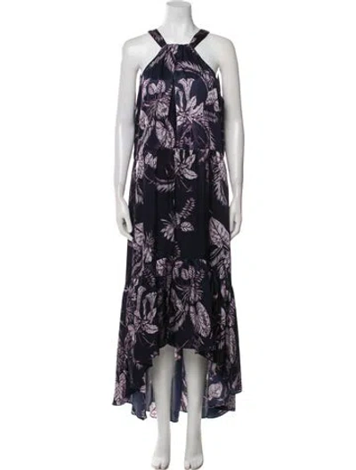 Pre-owned Marchesa Notte Floral Print Long Dress In Blue