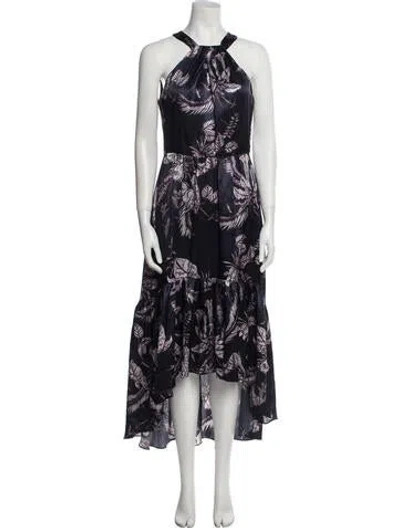 Pre-owned Marchesa Notte Floral Print Long Dress In Blue