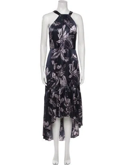 Pre-owned Marchesa Notte Floral Print Long Dress In Blue